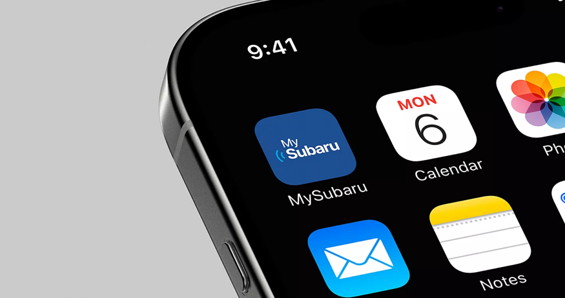 The MySubaru app on a phone, the updated version of Subaru STARLINK
