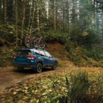 Used Subaru SUV driving into a forest