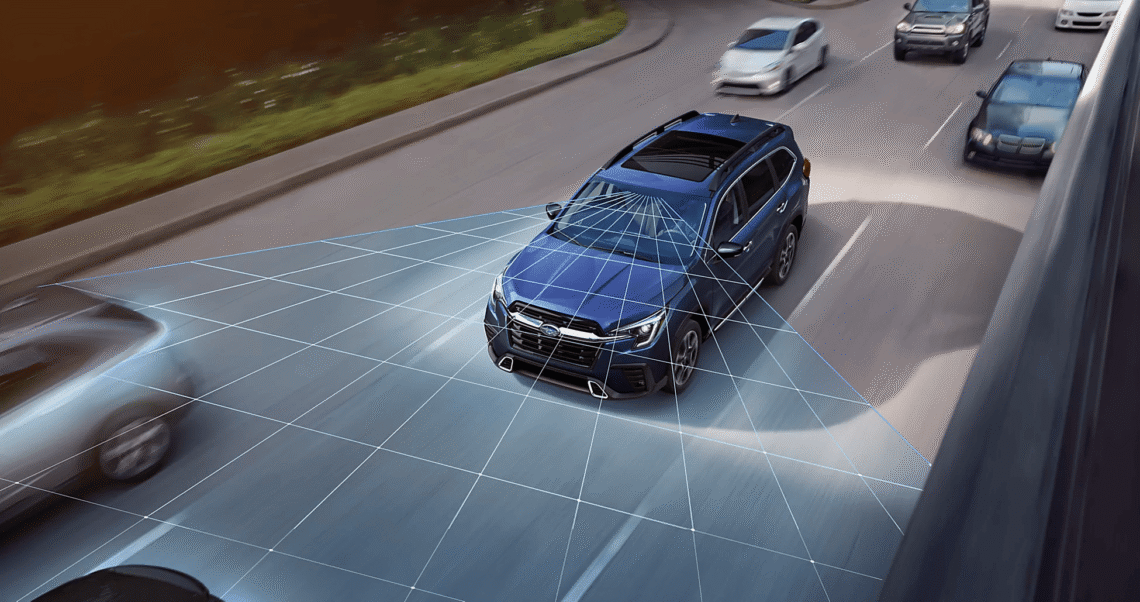 Subaru safety feature visualized with a Subaru SUV on the road
